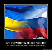64% УКРАИНЦЕВ ЛЮБЯТ РОССИЮ а ты входиш в те 75% русских,которые считают украинцев врагами?
