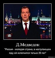 Д.Медведев: "Россия - молодая страна, в наступающем году ей исполнится только 20 лет"