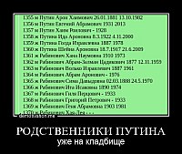 РОДСТВЕННИКИ ПУТИНА уже на кладбище